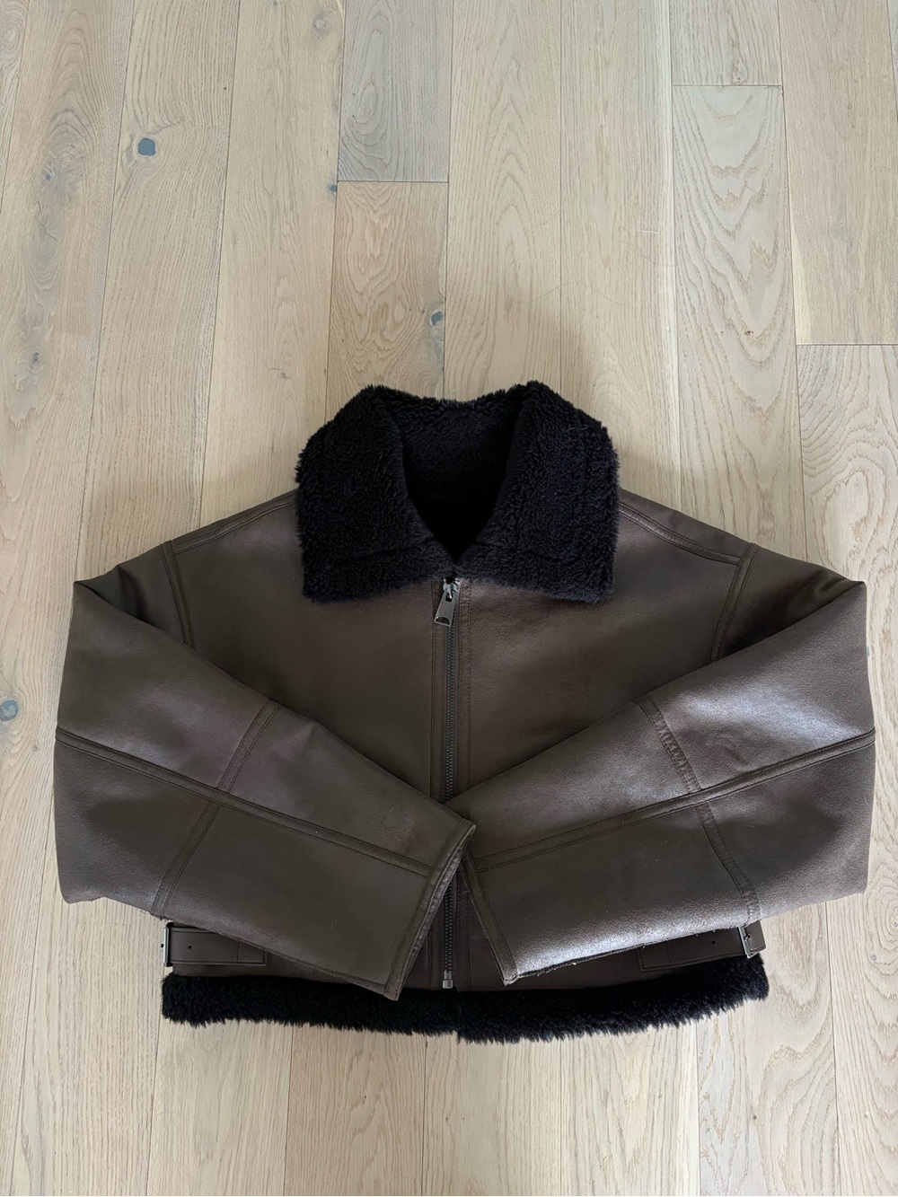 Mango Dark Brown Shearling Effect Lined Short Jacket
